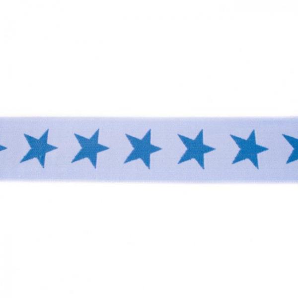 Gummiband Hellblau mit Blauen Sternen Breite 4 cm